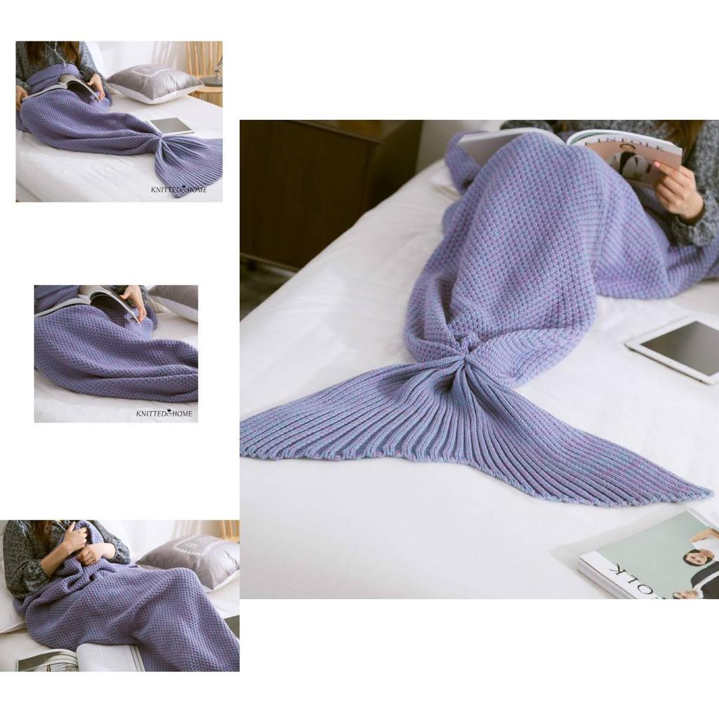 Mermaid Crochet Knit Acrylic Throw Blanket With Grid Pattern For Sofa Decor And Gift Giving