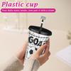 Large Capacity 710ml Single-Wall Plastic Cup With Soccer Pattern And Straw