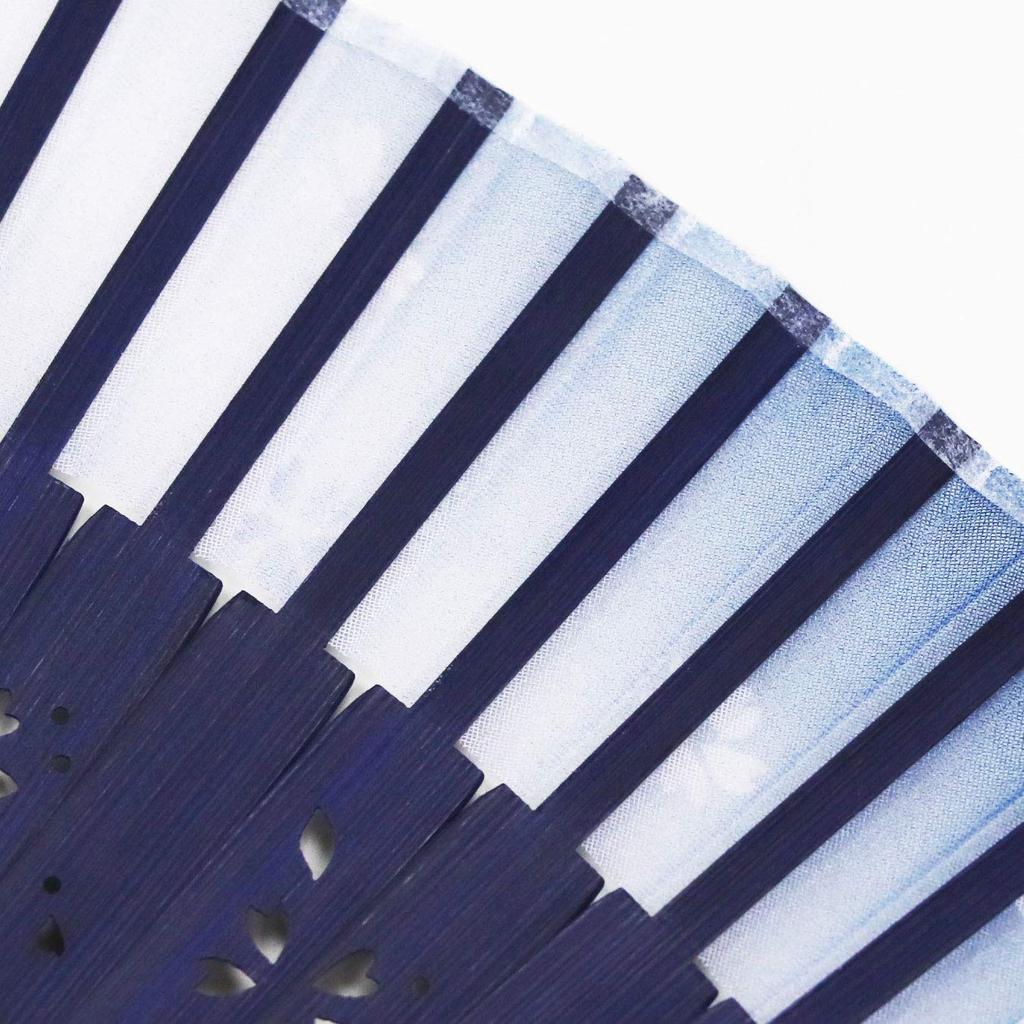 Stylish Business Fan Set with Fan Case and Handkerchief Sakura Mai [Osaka Choseido] Women's - (Navy)