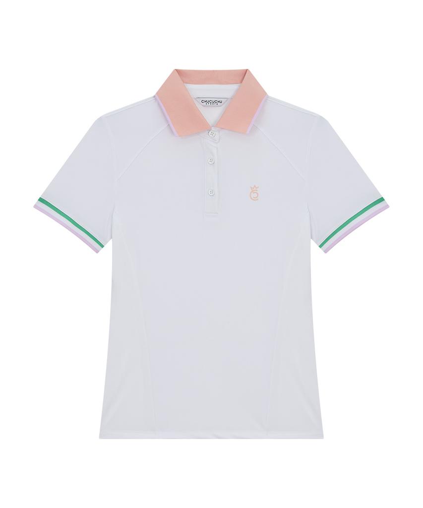 Chuku Chu Line Back Mesh Collar Short Sleeve Top (White) Cbfss-Ts006W