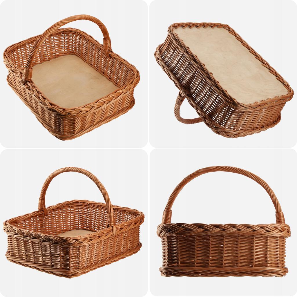 KADAX Weidenkorb Einkaufskorb Picknick Obst Tablett Rechteckig Weide 52cm