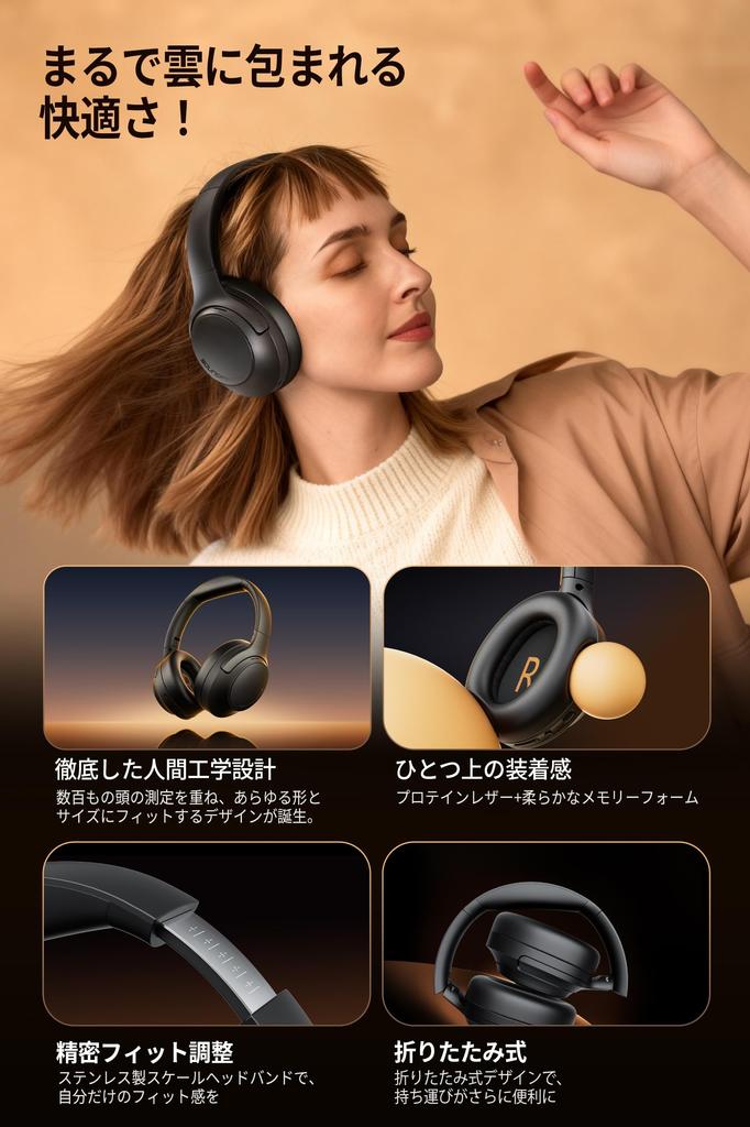 SOUNDPEATS CovePro Wireless Headphones, LDAC High-Resolution Audio Compatible (Wired/Wired), Bluetooth 6.0 Noise Cancelling, -56dB, Up To 95 Hours of