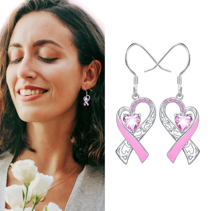Silver Vintage Pink Crystal Heart Earrings For Women Girl Trend Dangle Earring Jewelry Prevent Allergy Party Accessories