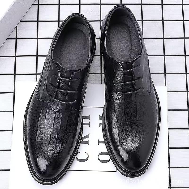 Spring and Autumn British Lace-up Business Dress Leather Shoes Men's Shoes Inner Height Increase Single Shoes Men's Casual Leather Shoes