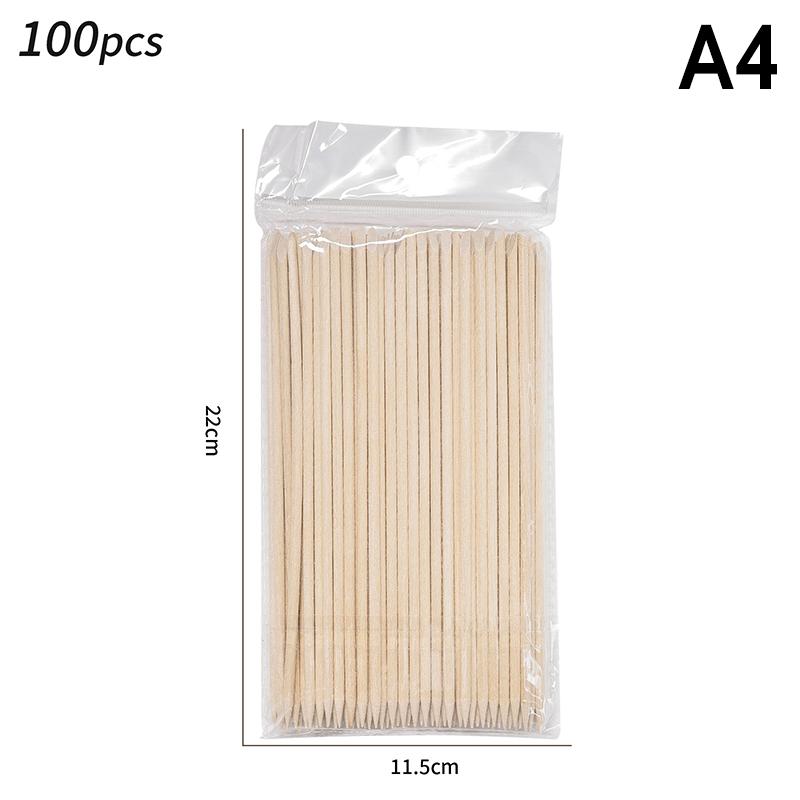 100Pcs Orange Wood Cuticle Sticks Set Double Headed Forks Nail Manicure Tools 5 Sizes Cuticle Pusher Remove Tool