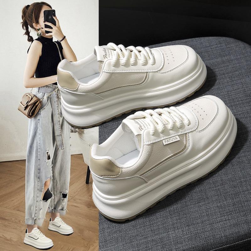 

thick-soled little white shoes women s spring new breathable and lightweight muffin shoes versatile small height-increasing casual shoes 40 хакі