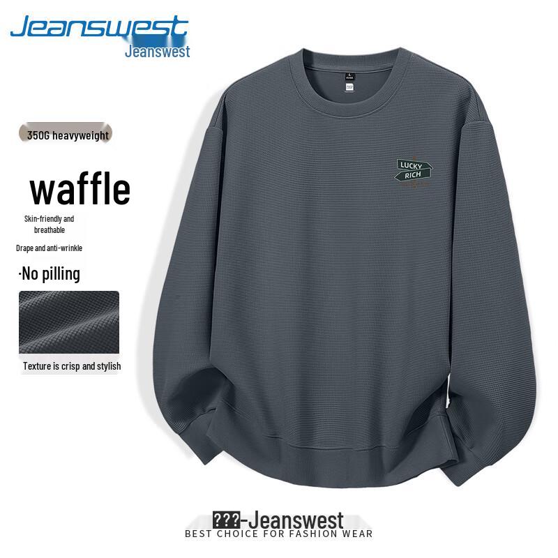 Jeanswest Men's Waffle Knit Crew Neck Sweatshirt