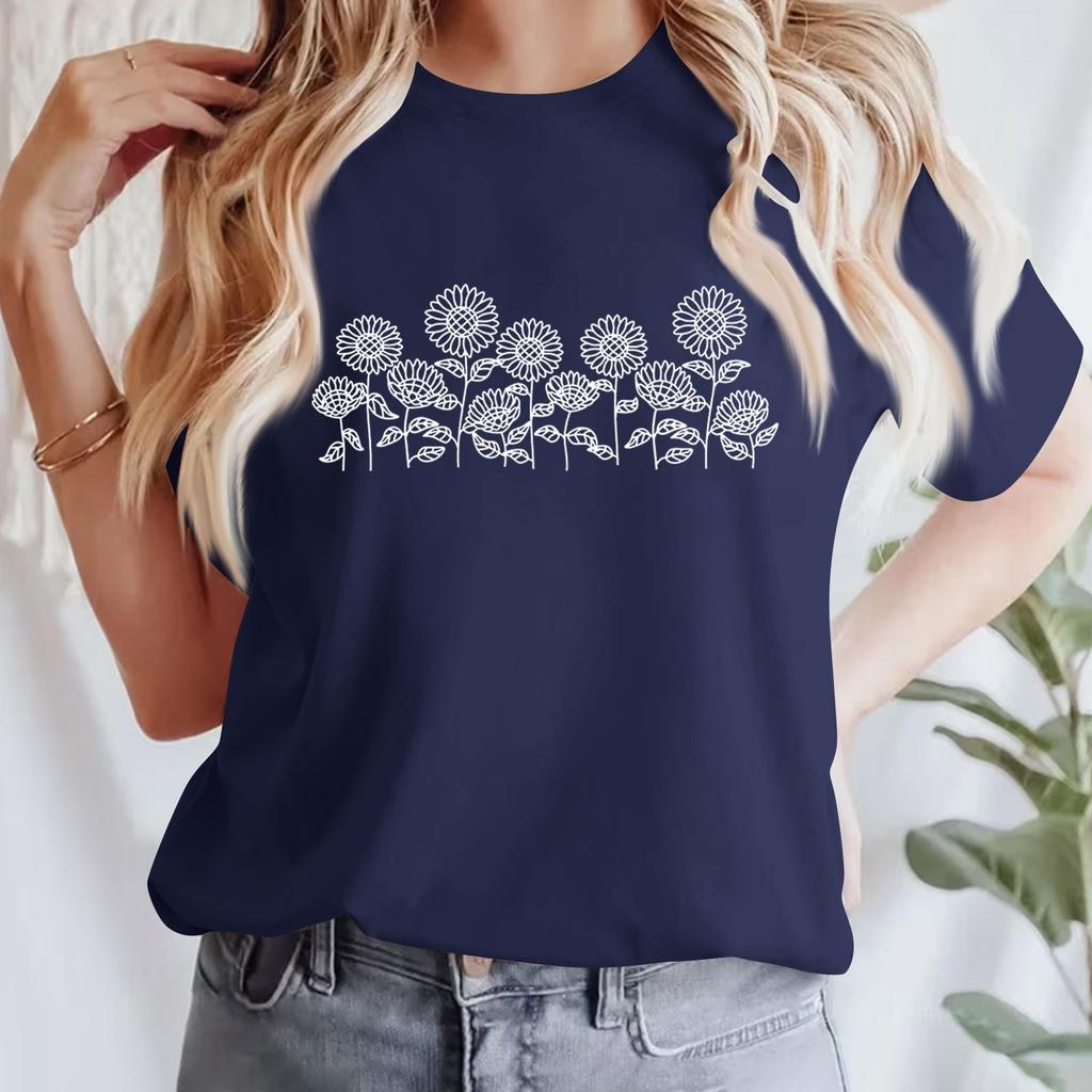 Lässiges bedrucktes T-Shirt für Damen, Rundhalsausschnitt, Pullover, kurzärmelig