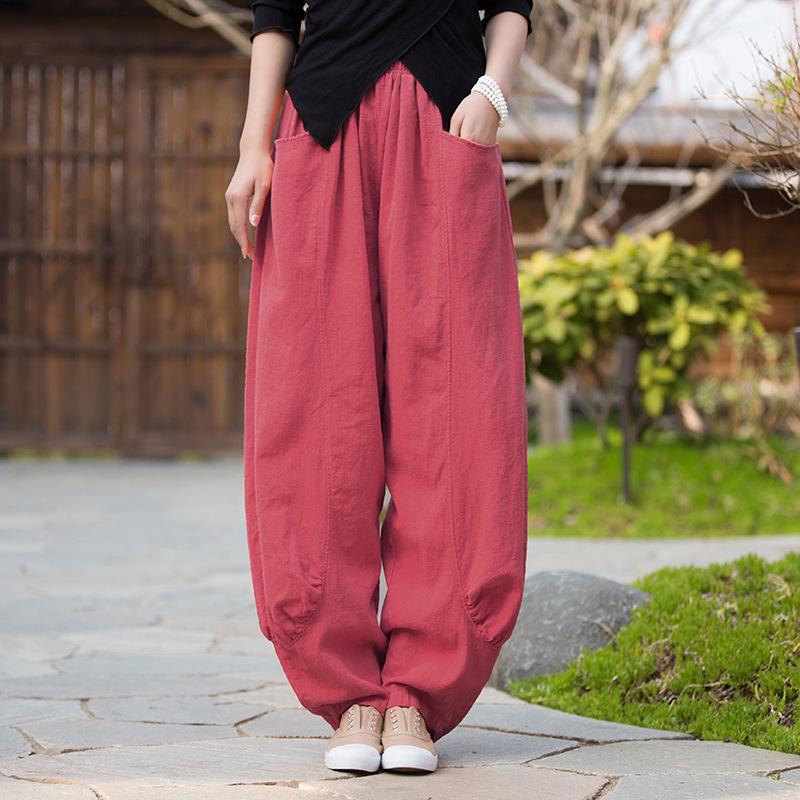 Dambyxor i Zen-stil av ramie, sandtvättade, med vida ben - Vår/Sommar, Casual, Hem- och Resplagg