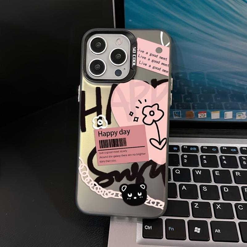 Black Lettering Doodle Heart Pattern Print Phone Case For 16E 17 Pro Max 16 15 14 13 12 11 iPhone 17 Air XS X XR 7 8 Plus Cover
