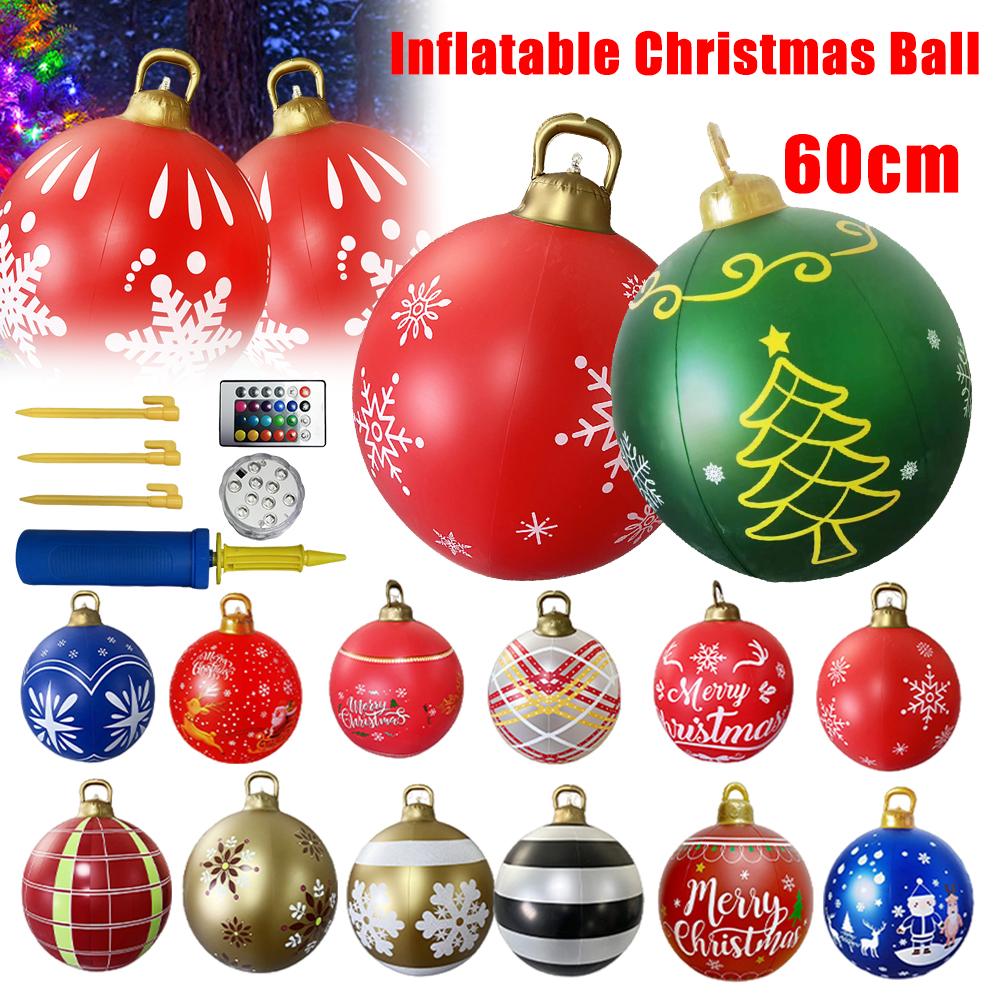 Big Sale 60cm Inflatable Christmas Ball With Light PVC Inflatable Balls Christmas Decorations Santa Claus Giant Balls Xmas Decor