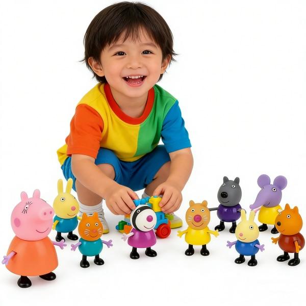 AjieQaQ Peppa Pig 14-Piece Figurine Set, Plastic Multicolor Collectible Display & Thematic Play Toys for Kids Ages 3+