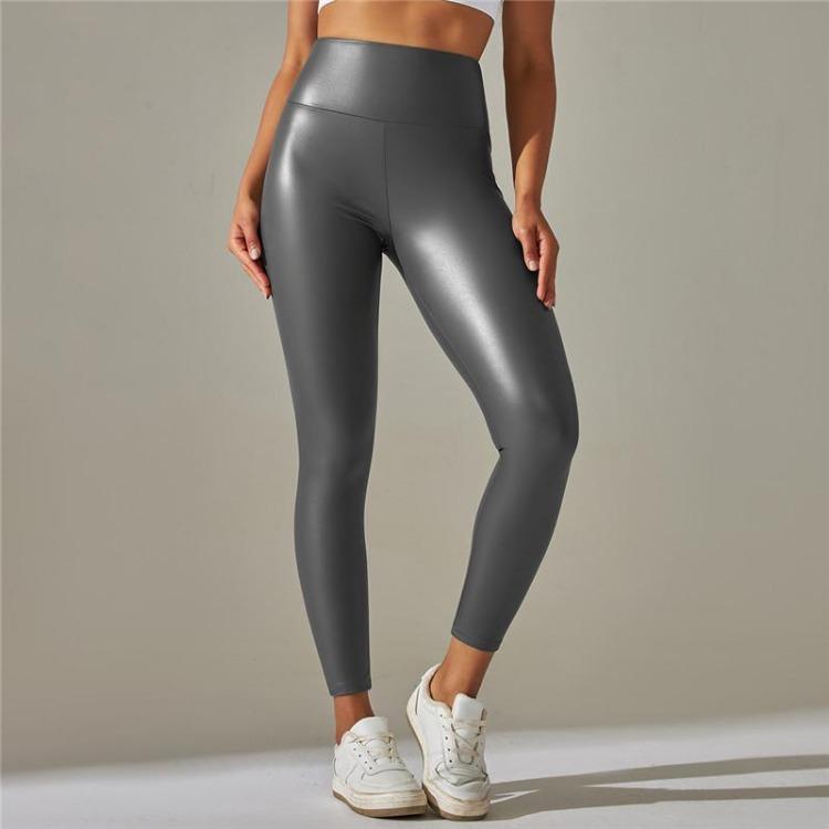 Leggings High Waist Yoga Sports Women Pants Elastic Pu Leather High
