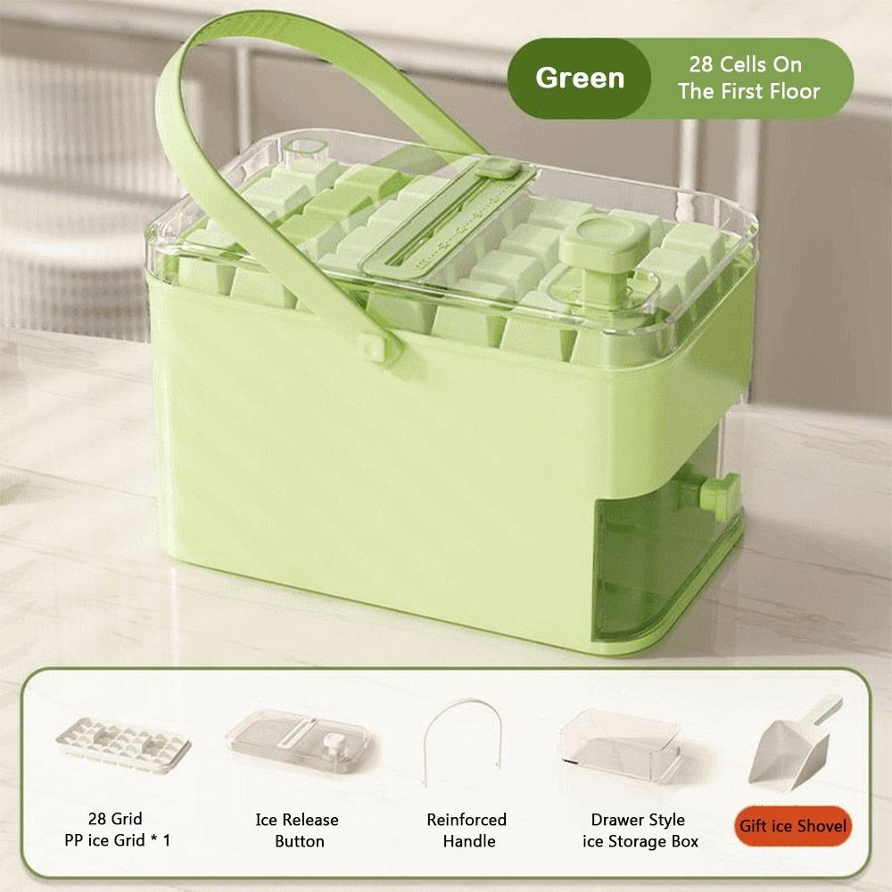 

New 28 Grid Cube Ice Maker Portable Large Capacity Ice Storage Box Easy Press Cap Food-grade Ice Box