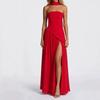 European American Women's Strapless Solid Color Backless Dress, Sexy High Slit Long Party Dress, New Fashion Casual Maxi Dress
