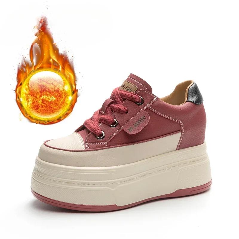 9cm Genuine Leather Platform Sneakers Wedge Shoes for Women Breathable Sneakers Autumn Casual Shoes Hidden Heel Zapatillas Mujer