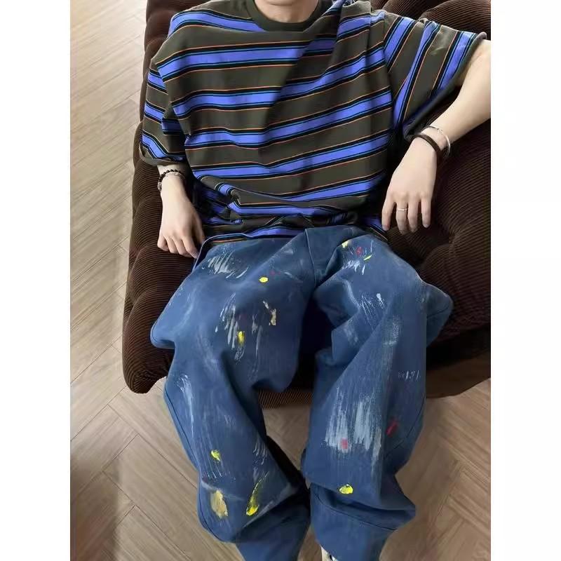 Cotton Short Sleeve T Men's T-shirt Ins Trendy Hip-Hop Style Crew Neck Base Shirt Summer