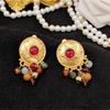 Retro Vintage Round Glass Bead Dangle Earrings with S925 Silver Studs and Gold-Plated Alloy for Women