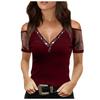Women Fashion Lace Splicing V-Neck Short Sleeve T-Shirt Blouse Tops