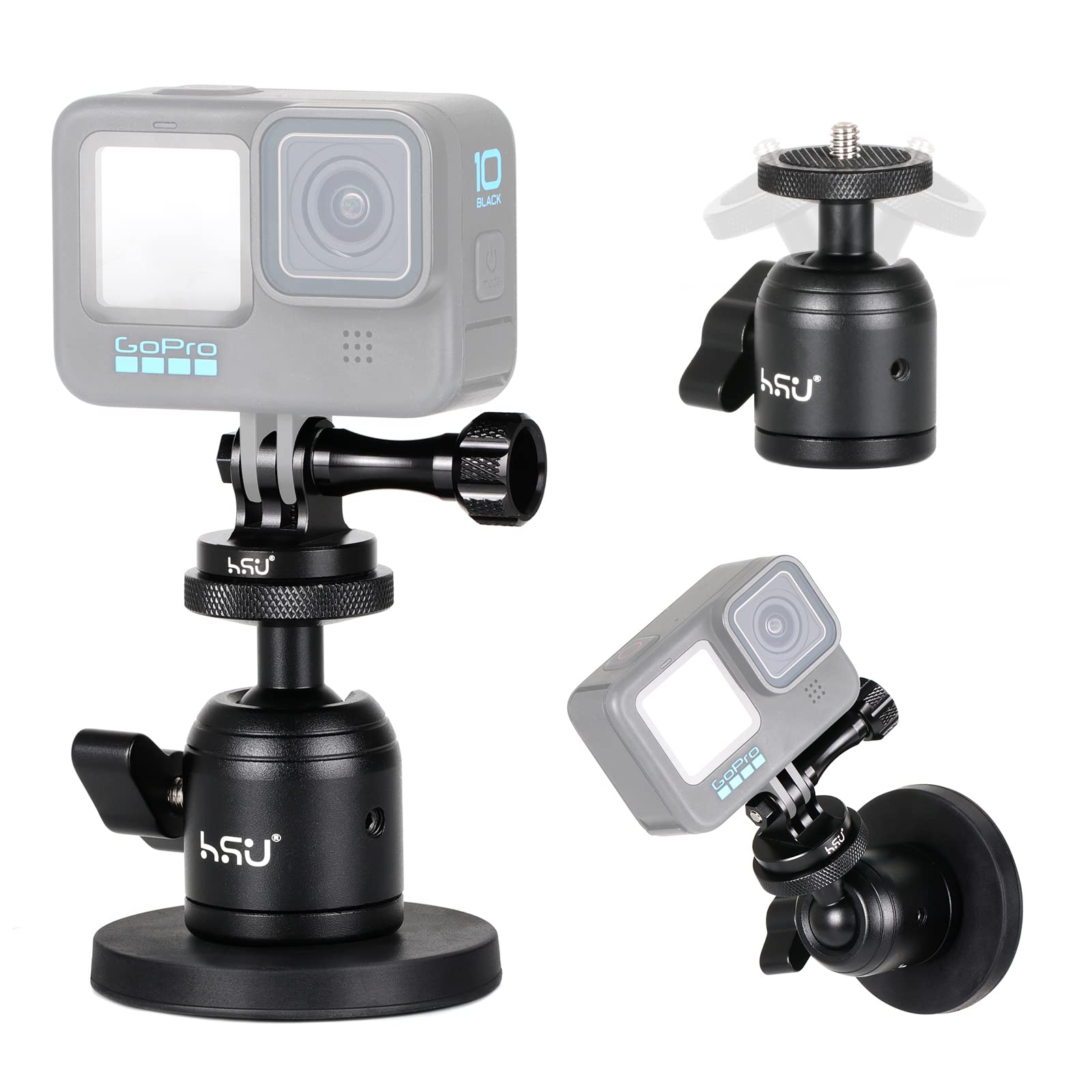 

HSU Pan Head Magnet Camera Mount Magnetic Stand Rotatable Free Pan Head Magnet Screw Aluminum Tripod Adapter Car Camera Mount Compatible with General чорний