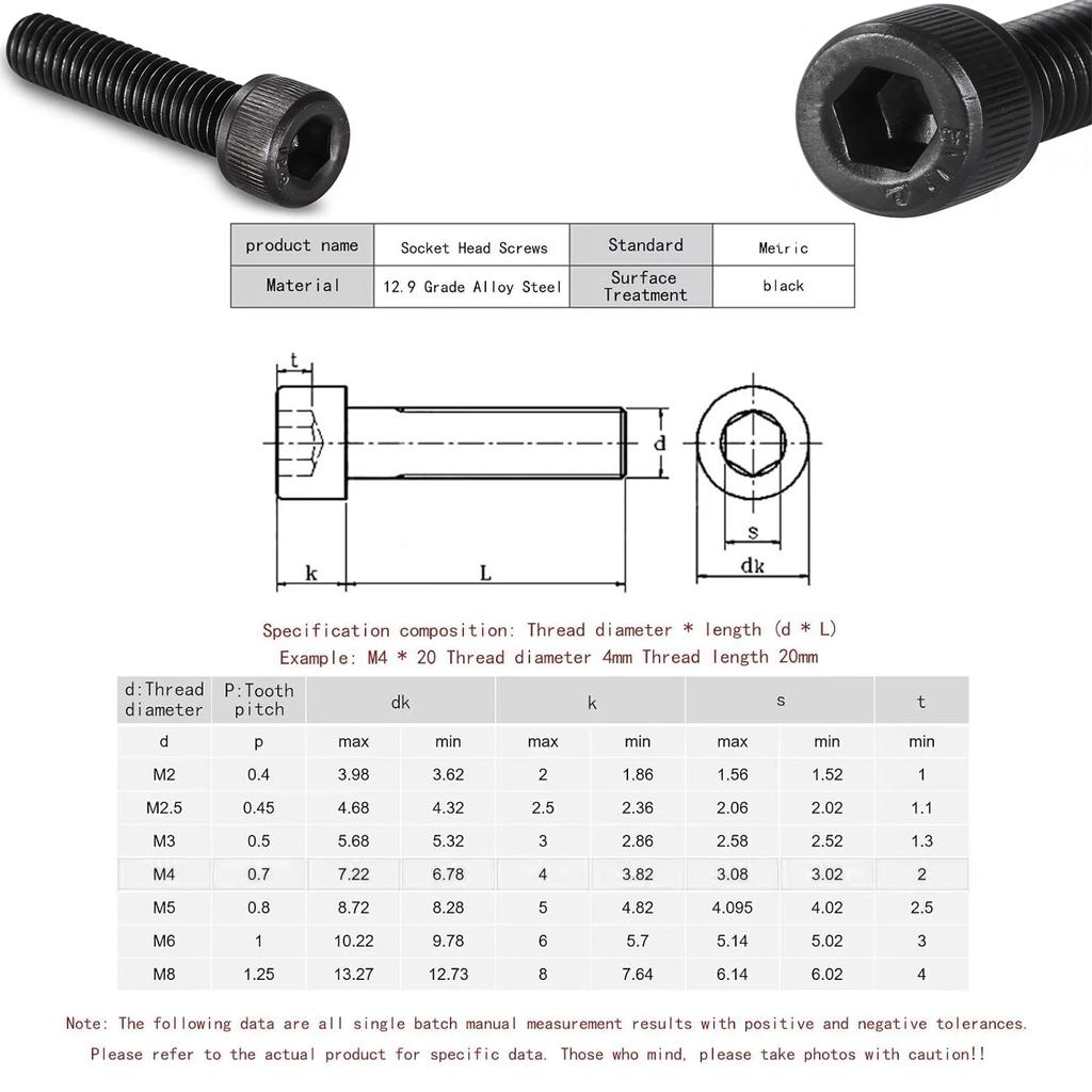 180-300pcs M2-M3 12.9 Hex Head Bolts, Black Carbon Steel Metric Screws, High Strength Machine Screw Assortment for DIY