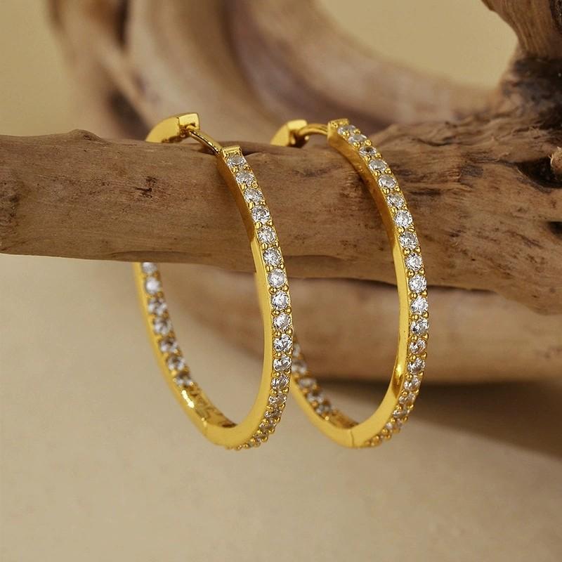 Fashion Jewelry Hip Hop Style 925 Sterling Silver Big Round Hoop Earring for Women 18K Gold Plated 925 Silver Earring round hoop earrings