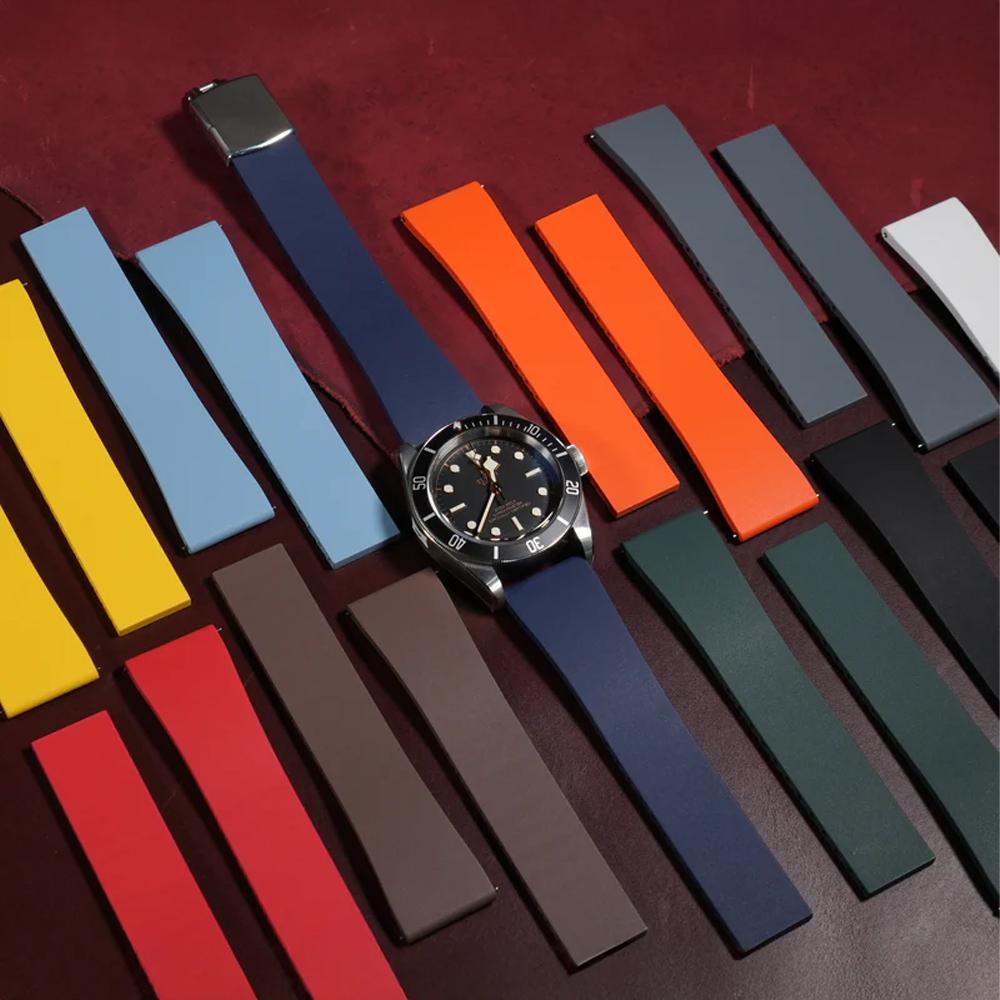 18mm 19mm 20mm 21mm 22mm Fluororubber Strap for Rolex Watch Day-Date Deepsea Submariner Cut To Size Rubber Band for Seiko Watch