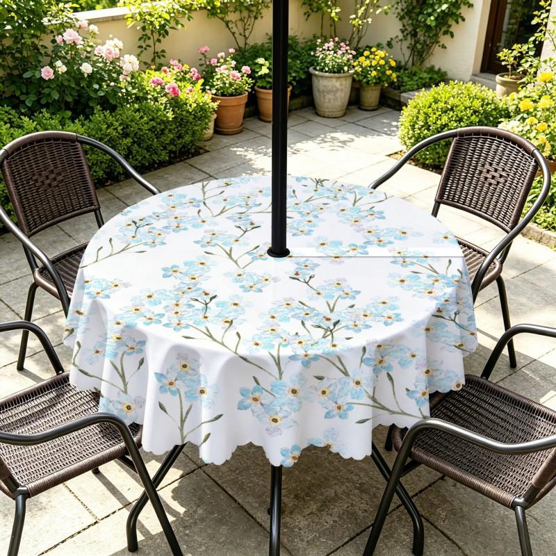 Outdoor Round Tablecloth With Umbrella Hole Waterproof Oil Resistant Floral Leaf Patio Garden Deck