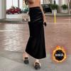 Golden velvet skirt medium and long high waist thin hip skirt children's autumn and winter new black knee skirt