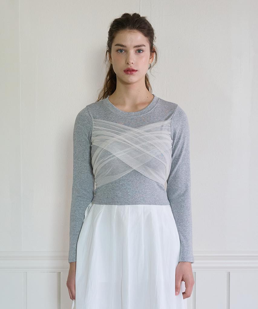 PINK PINEAPPLE Ballet Tied Ribbon Top_Grey