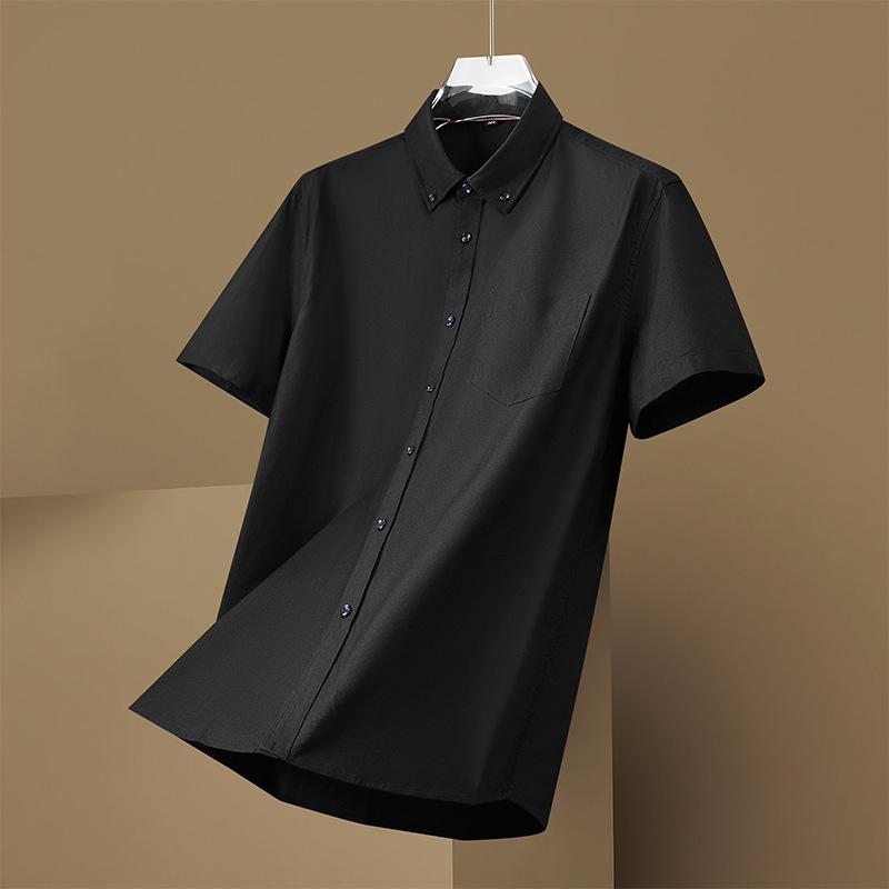 Plus Size Men's Solid Color Oxford Short-Sleeve Shirt - Summer Business Casual.