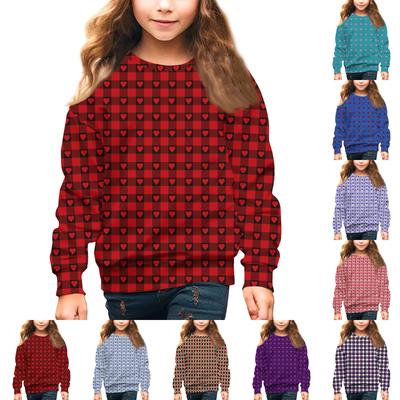 Girls Round Neck Pullovers For Kids Valentine's Day Printed Tops