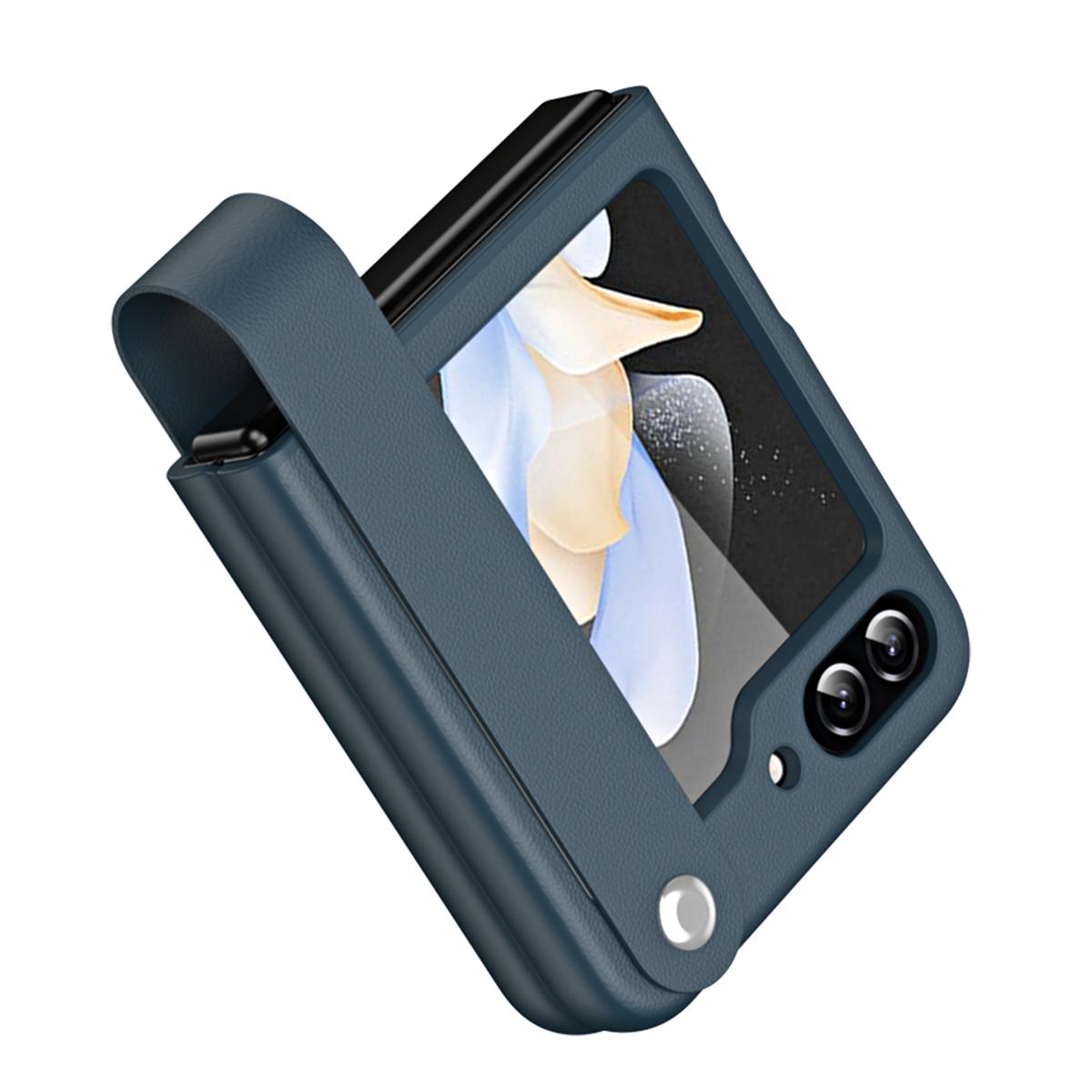 

Slim Case for Samsung Galaxy Z Flip5 5G Protective PU Leather PC Phone Cover with Finger Strap Green