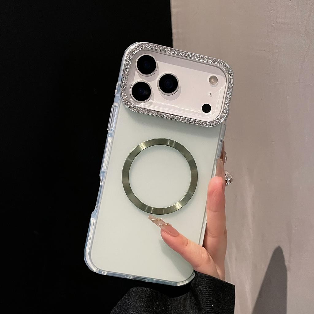 Custodia Magnetica Decorativa con Diamanti Scintillanti per Fotocamera Bumper Antiurto Cover per iPhone 17 Air 16 15 14 Plus 13 12 Pro Max 11