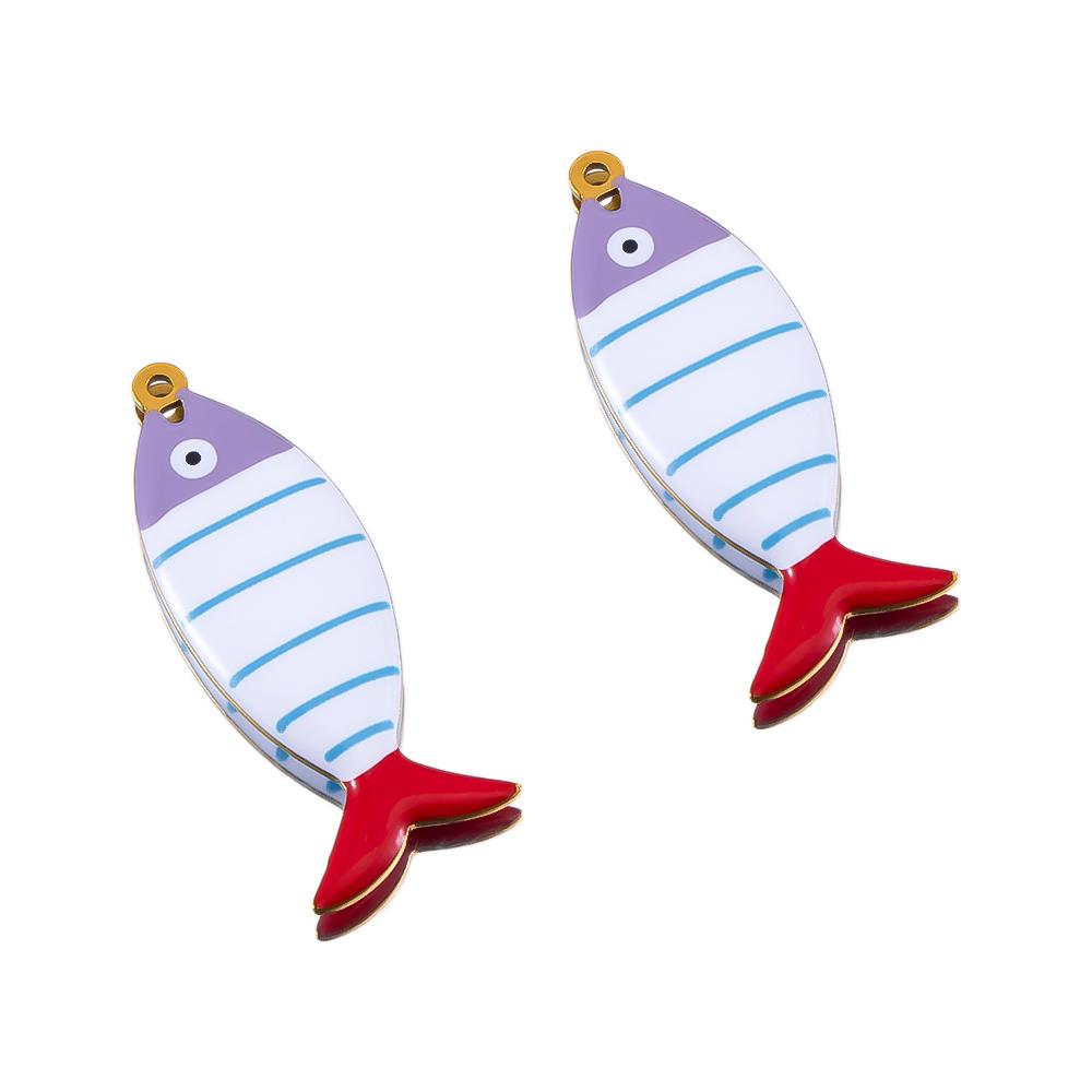 2pcs 6pcs Stainless Steel Enamel Stripe Fish Red Fish Tail Charms Animal Pendant Base for DIY Earring Necklace Jewelry Findings