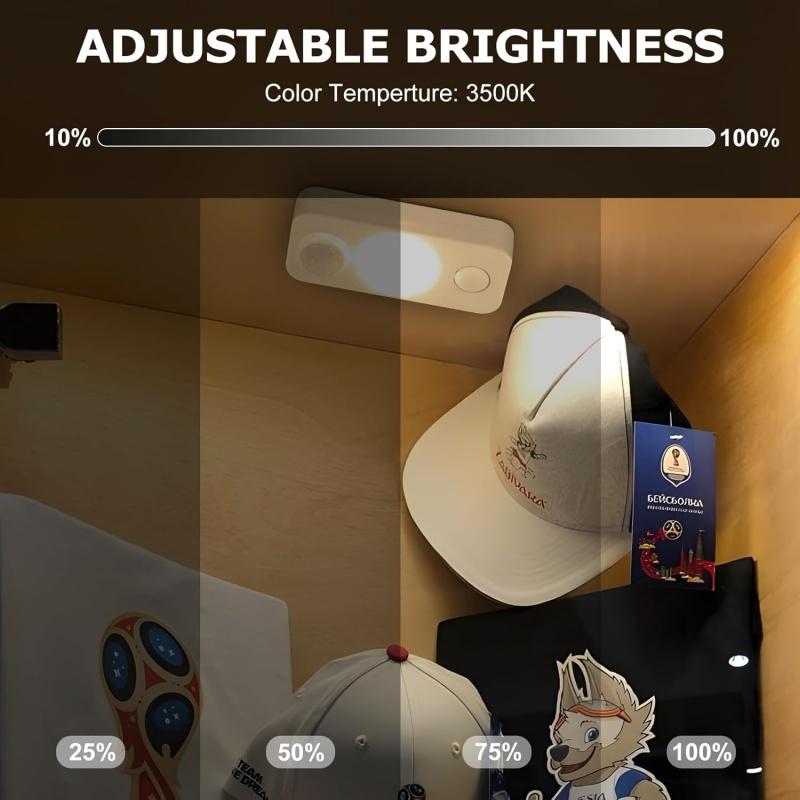 4pcs LED Motion Sensor Lights Rechargeable Cabinet Wireless Energy Saving for Closet Drawer Shelf Under Cabinet Light