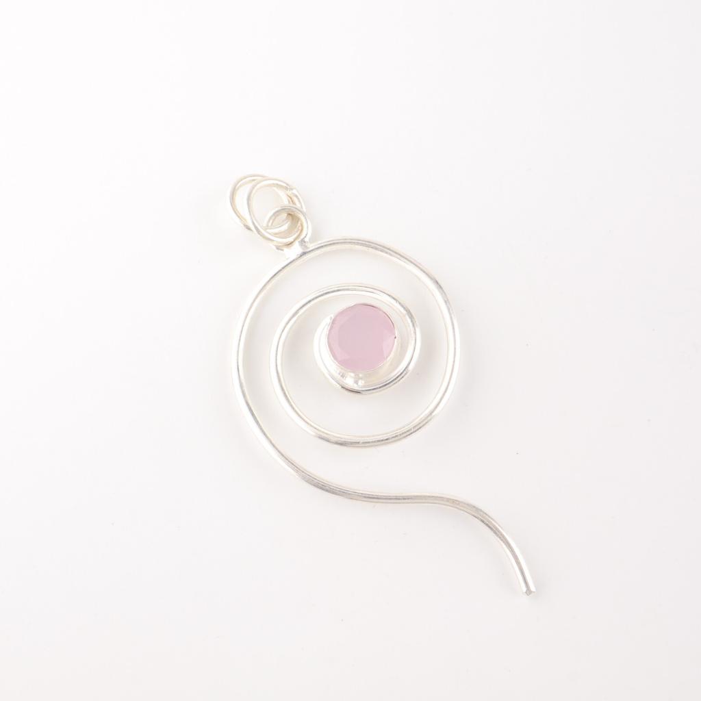 Rose Chalcedony Gemstone 925 Sterling Silver Jewelry Handmade Pendant For Girls PP-42-8