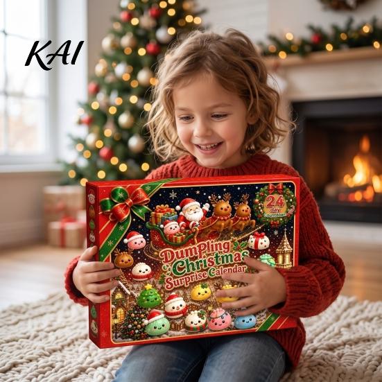 Christmas Party Supplies for Students 2026 Dumplings Advent Calendar with 24 Mini Bun Squeeze Collectible Toys Boys Girls Toys, Festive Countdown Box,