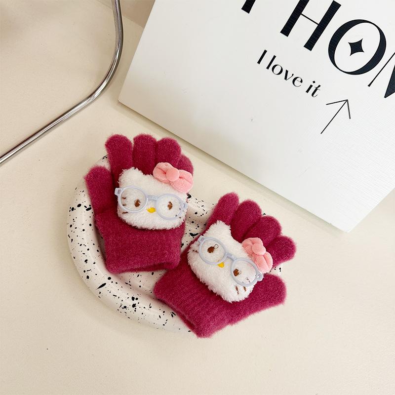 Neue Kinderhandschuhe Koreanisch Niedlich Cartoon Brille Fünffingerhandschuhe Warme Fingerhandschuhe für Jungen und Mädchen