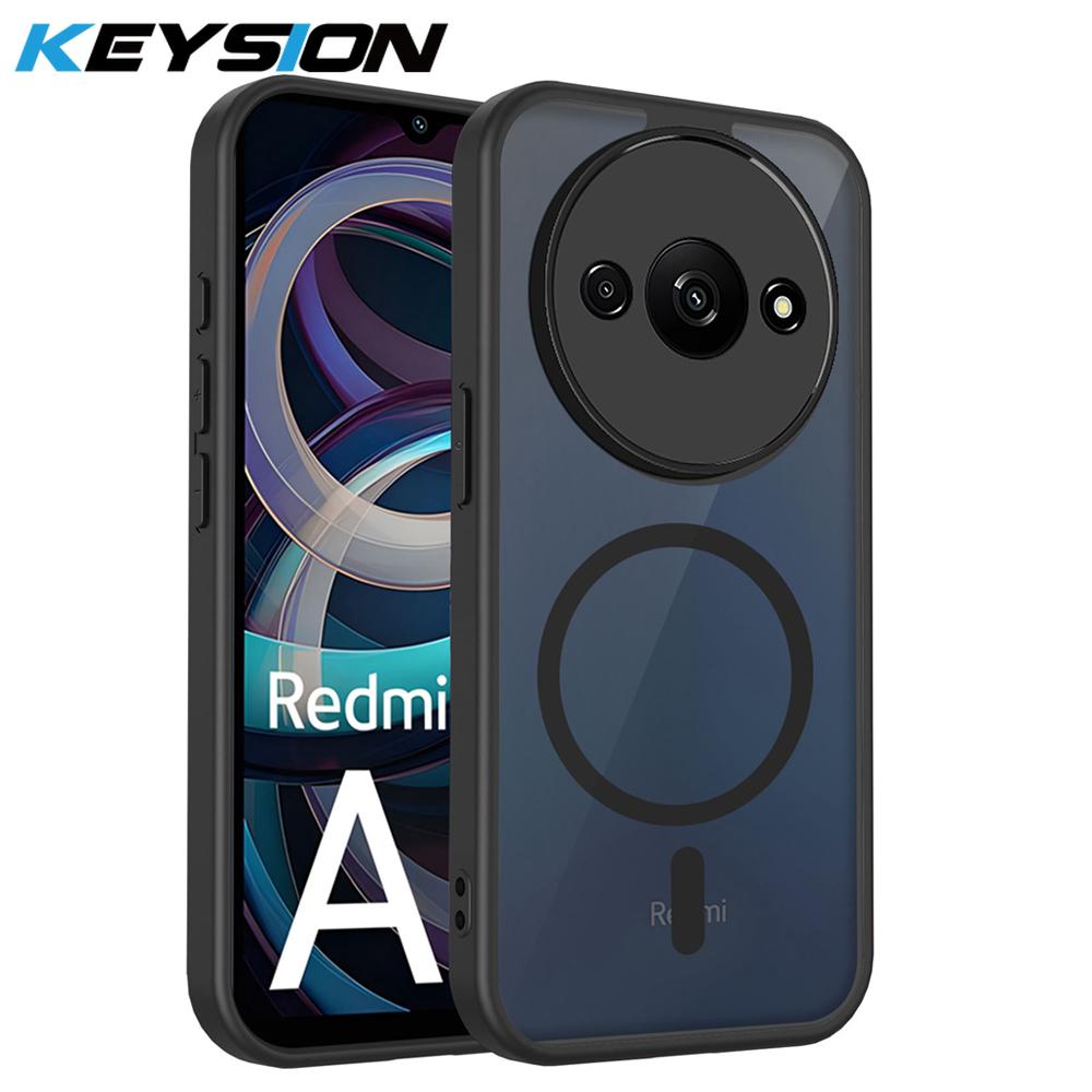 

KEYSION Magnetic Phone Case for Redmi A3 A3X Soft Silicone+PC Matte Translucent Clear Shockproof Back Cover for Xiaomi POCO C61 for Redmi A3 чёрный