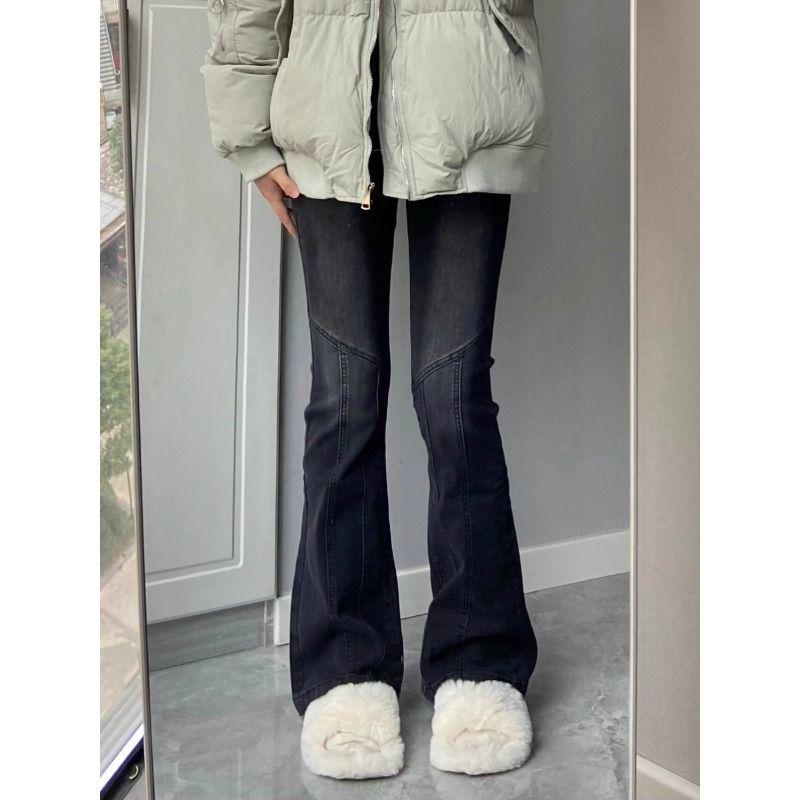 Retro Black High-Waisted Micro-Flare Velvet Jeans for Women - Trendy, Slim-Fit, Elastic Winter Pants