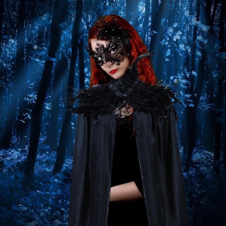 Feather Collar Cloak Halloween Cloak Long Cape Vampires Cape Halloween Costumes Cape for Witch Cosplay