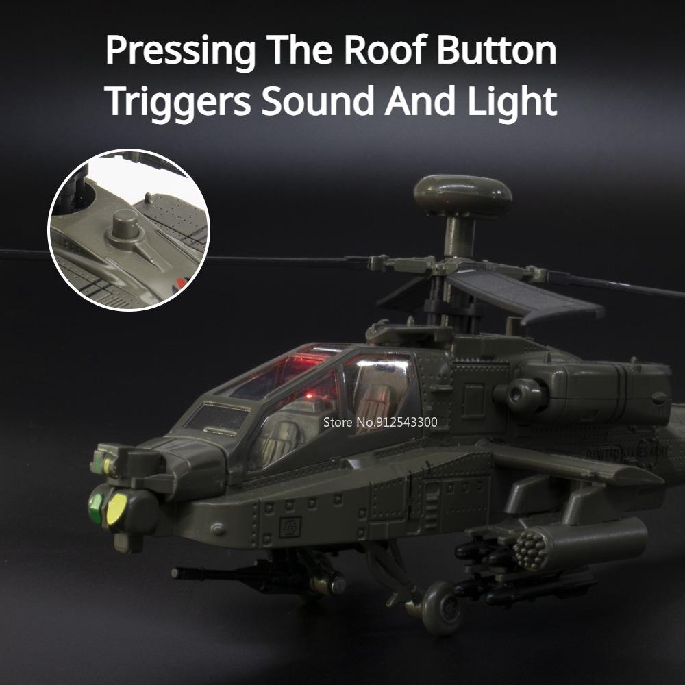1/32 AH-64A Airplane Model Toy Car Alloy Body Rotatable Propeller Slide Sound Light Fighter Vehicle Models for Kid Birthday Gift