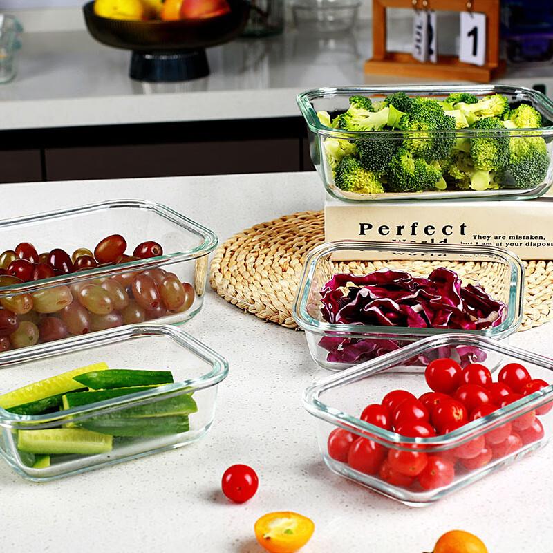 Glass Food Storage Containers, Refrigerator Organizer Boxes, Microwave-Safe Lunch Boxes, Bento Boxes, Refrigerator Food Storage Containers, Set of 2