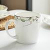 Fine Bone China Mug, White Porcelain Coffee Mug with Handle, Floral Pattern Coffee Cup with Gold Trim, Safe for Microwave Oven, 1pc