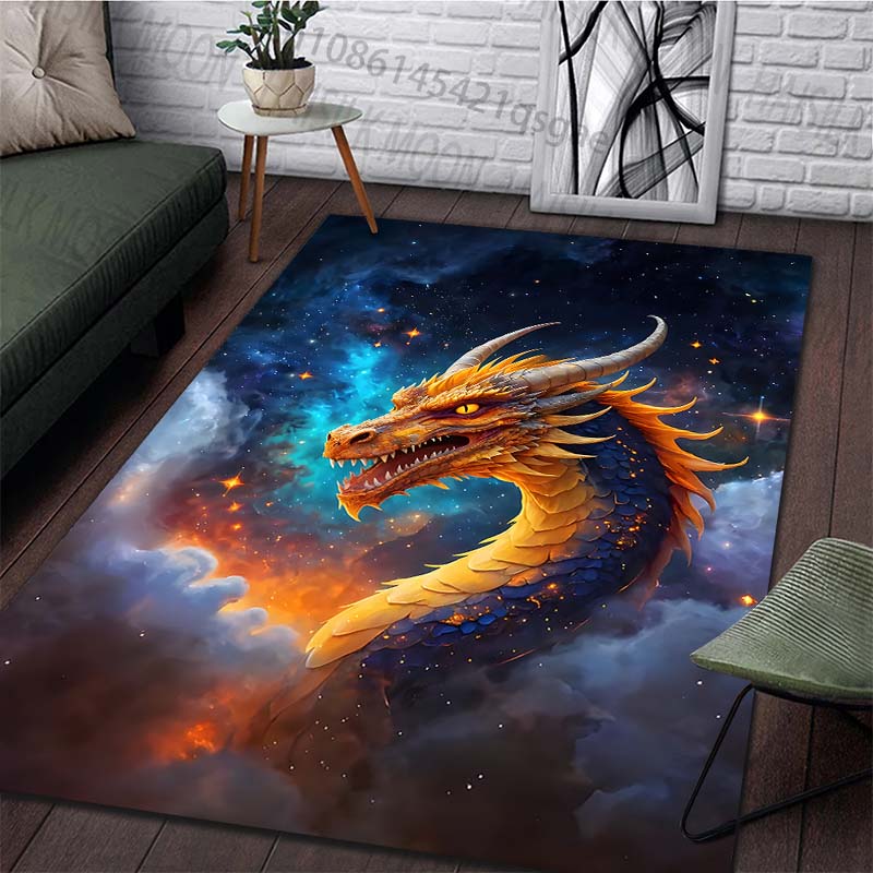 1 STuks Vlammende draak in de ruimte Print Tapijt Vloerkleed voor Woonkamer Slaapkamer Bank Deurmat Huisdecoratie Antislip Vloermat
