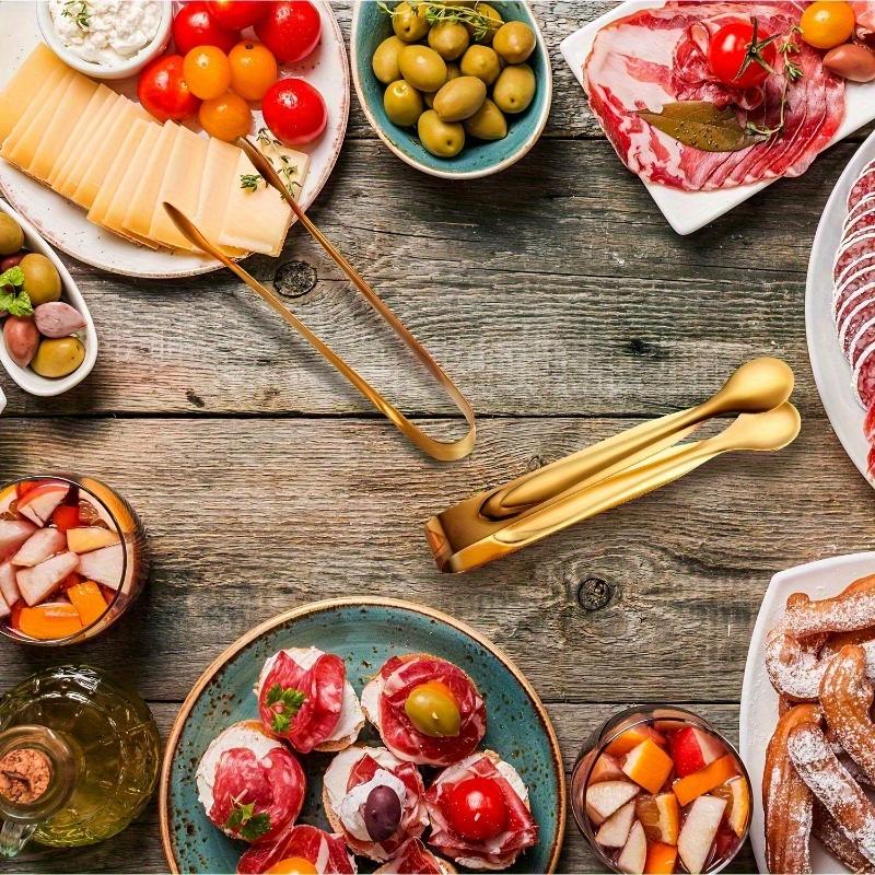 5pcs Golden Mini Serving Tongs - Elegant Stainless Steel Appetizer & Snack Servers for Weddings, Parties, and Charcuterie Trays