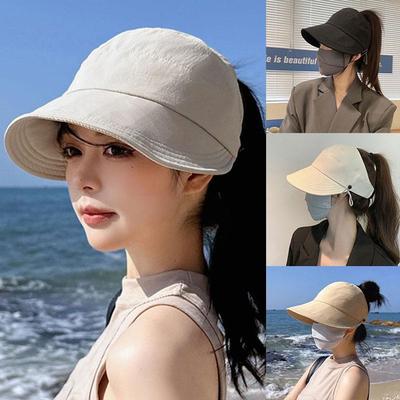 1Pc Women Outdoor Solid Color Leisure Tourism Sunshade Hat Pontail Cap