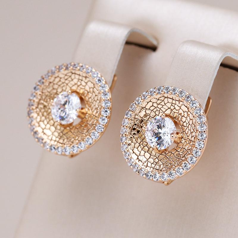 New Fashion Round Women Drop Earrings  Rose Gold Color Unique Pattern Full Natural Zircon Earrings Fine Daily Jewelry