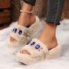 Winter Fashion Warm Short Plush Comfortable Slip On Rhinestone Platform House Slippers Casual Plus Size Shoes for Women 35-43